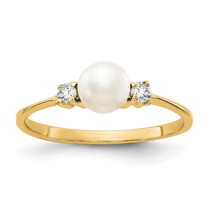 14K Gelbgold 5mm Fw Zuchtperle A Echt Diamant Ring