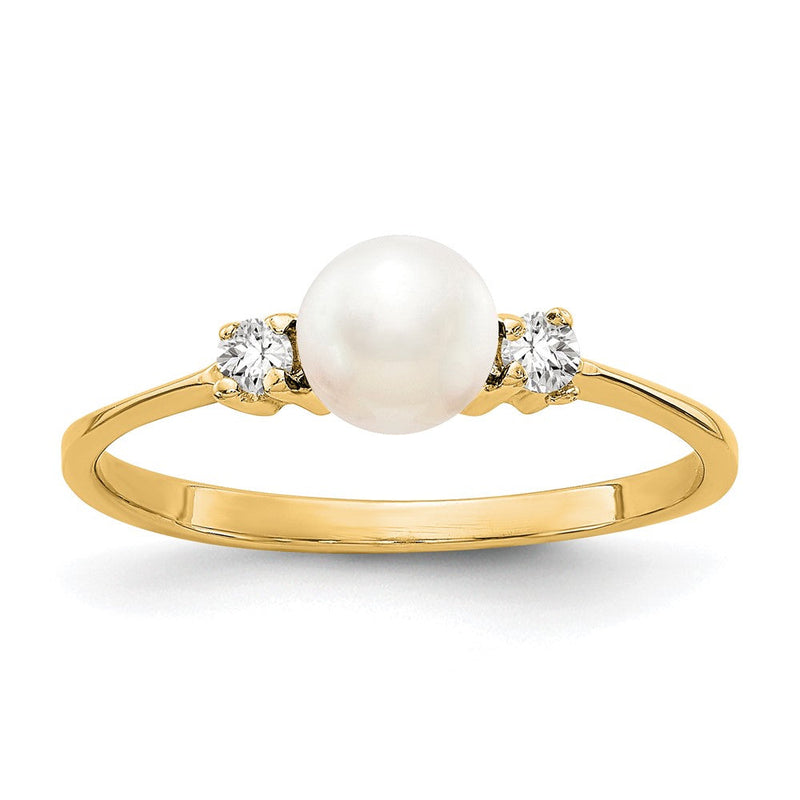 14K Gelbgold 5mm Fw Zuchtperle A Echt Diamant Ring