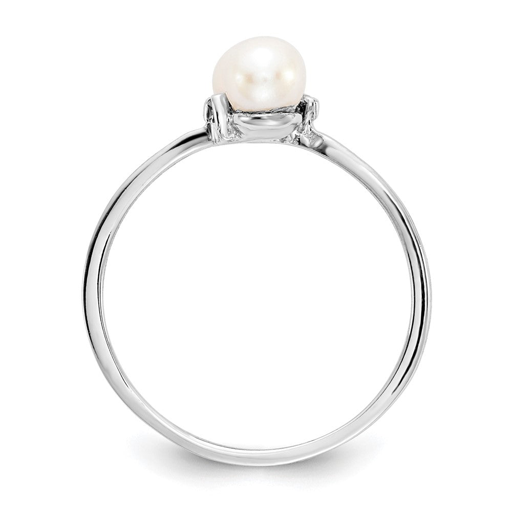 14K Weißgold 4mm Fw Zuchtperle A Echt Diamant Ring