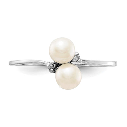 14K Weißgold 4mm Fw Zuchtperle A Echt Diamant Ring