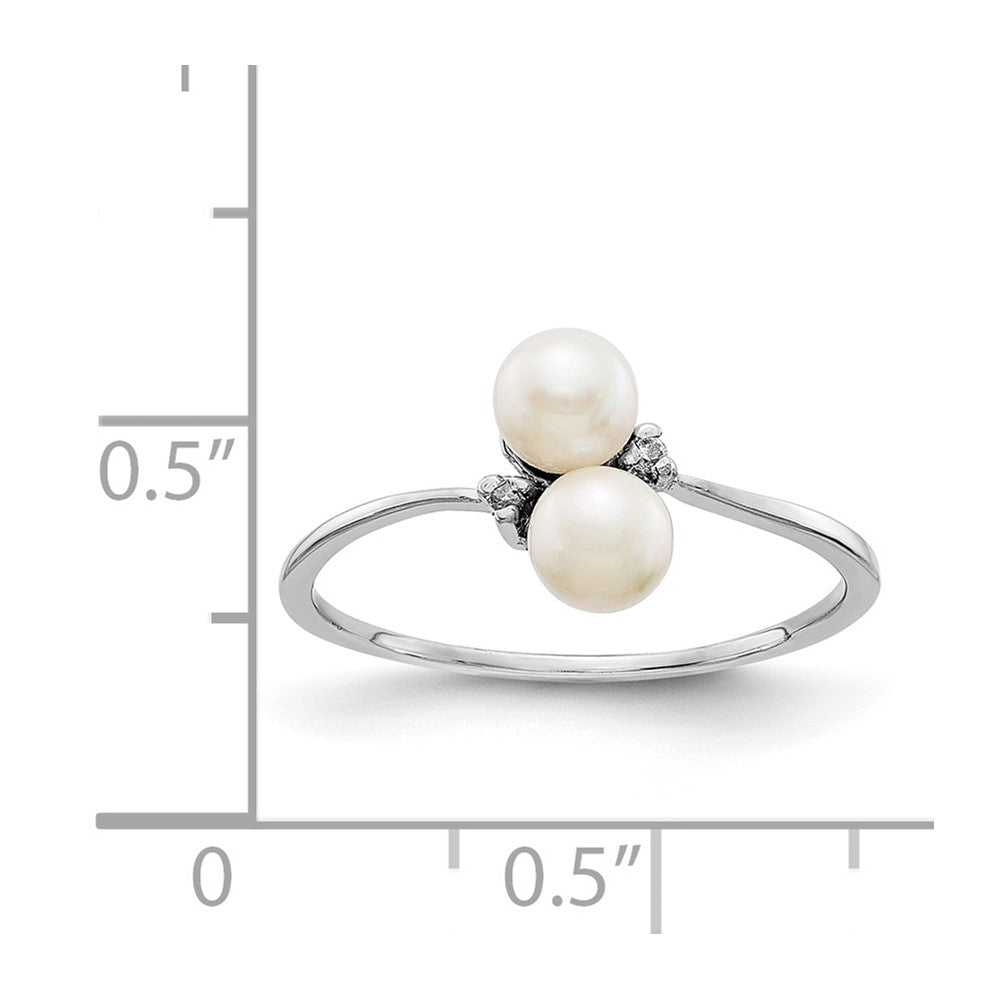 14K Weißgold 4mm Fw Zuchtperle A Echt Diamant Ring