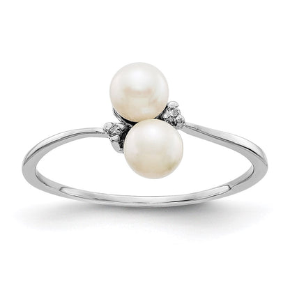 14K Weißgold 4mm Fw Zuchtperle A Echt Diamant Ring