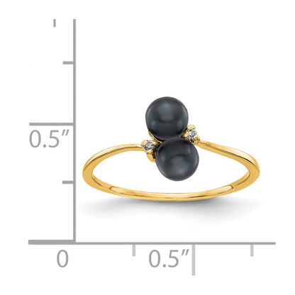 14K Gelbgold 4mm Schwarz Fw Zuchtperle A Echt Diamant Ring