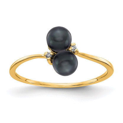14K Gelbgold 4mm Schwarz Fw Zuchtperle A Echt Diamant Ring