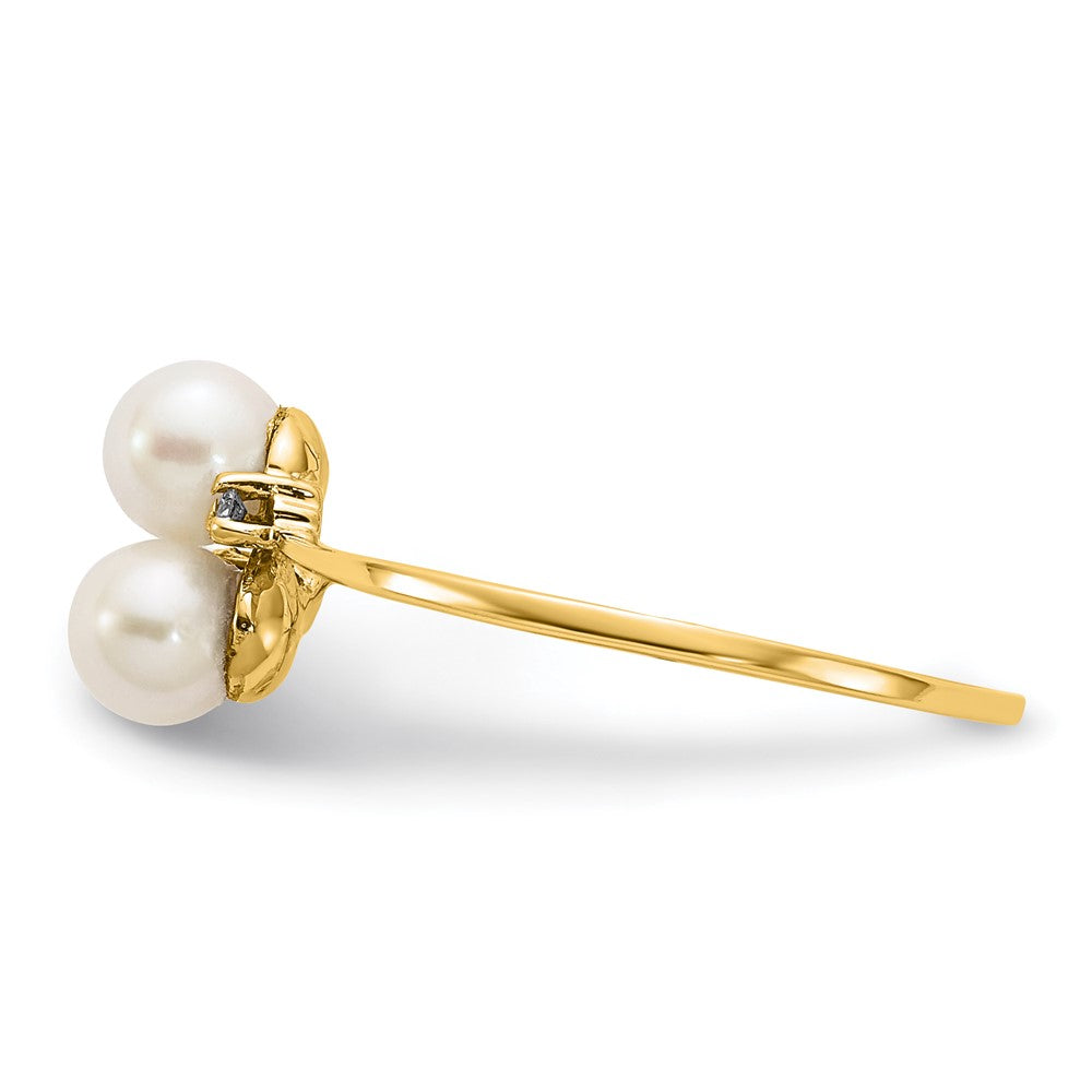 14K Gelbgold 4mm Fw Zuchtperle A Echt Diamant Ring