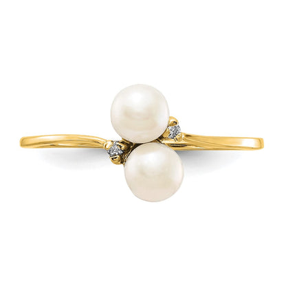 14K Gelbgold 4mm Fw Zuchtperle A Echt Diamant Ring
