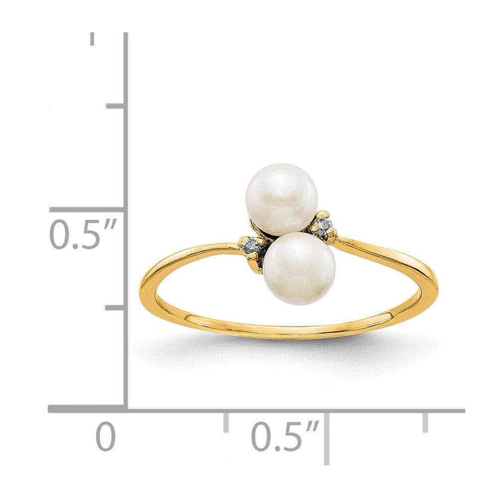 14K Gelbgold 4mm Fw Zuchtperle A Echt Diamant Ring