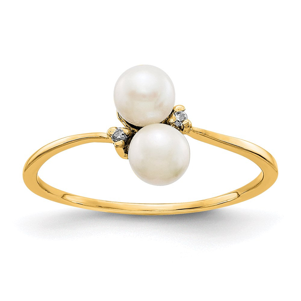 14K Gelbgold 4mm Fw Zuchtperle A Echt Diamant Ring