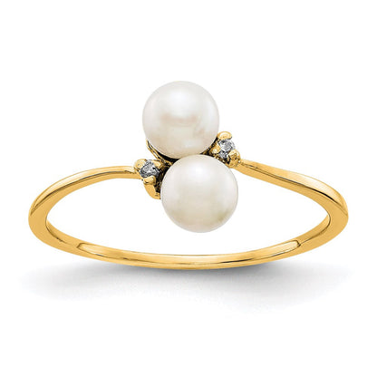 14K Gelbgold 4mm Fw Zuchtperle A Echt Diamant Ring