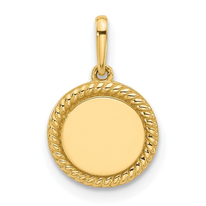 14K Gelbgold Poliert Rund mit Kordel Rand Charm
