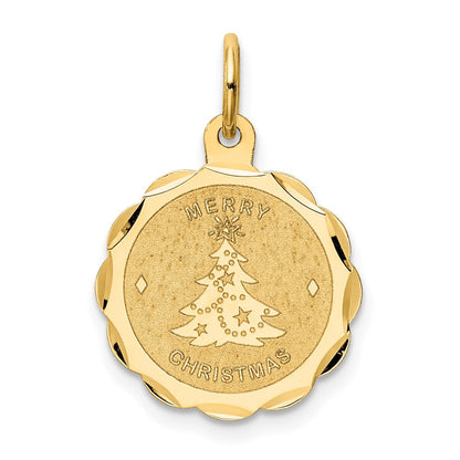 14K Gelbgold 14K Merry Weihnachten Plättchen Charm