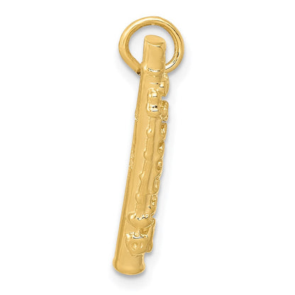 14K Gelbgold 3-D polierter Flöten-Charm