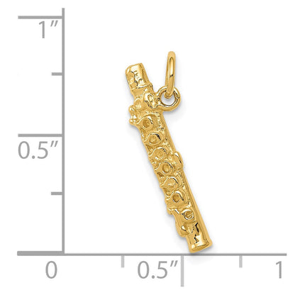14K Gelbgold 3-D polierter Flöten-Charm