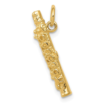 14K Gelbgold 3-D polierter Flöten-Charm