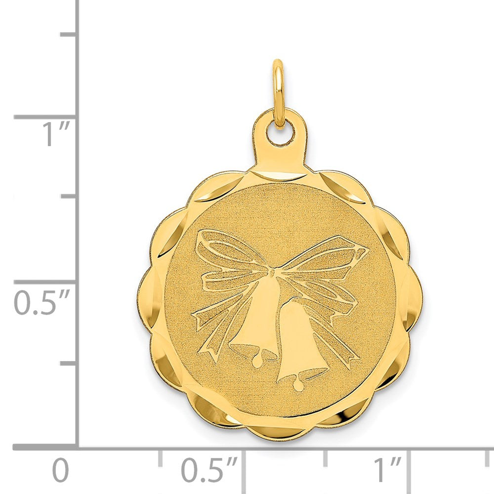 14K Gelbgold Hochzeitsglocken Gravierbarer Scheiben-Charm
