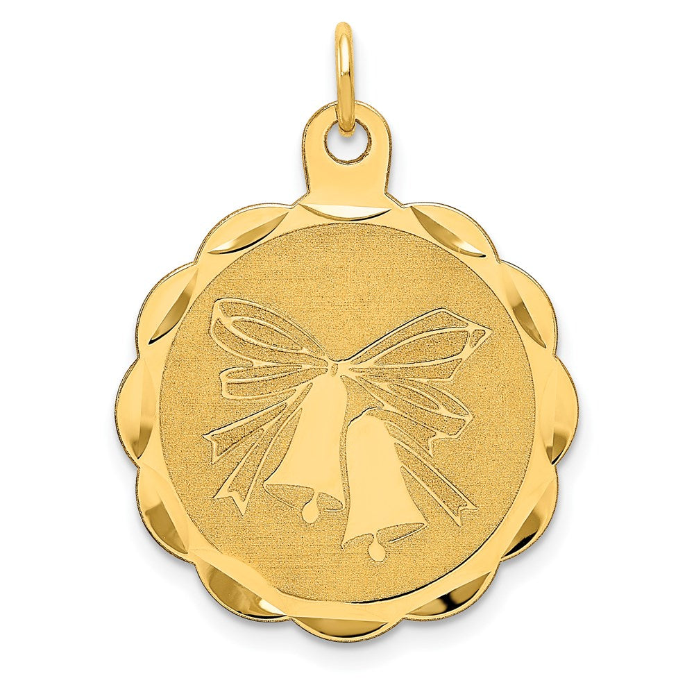 14K Gelbgold Hochzeitsglocken Gravierbarer Scheiben-Charm