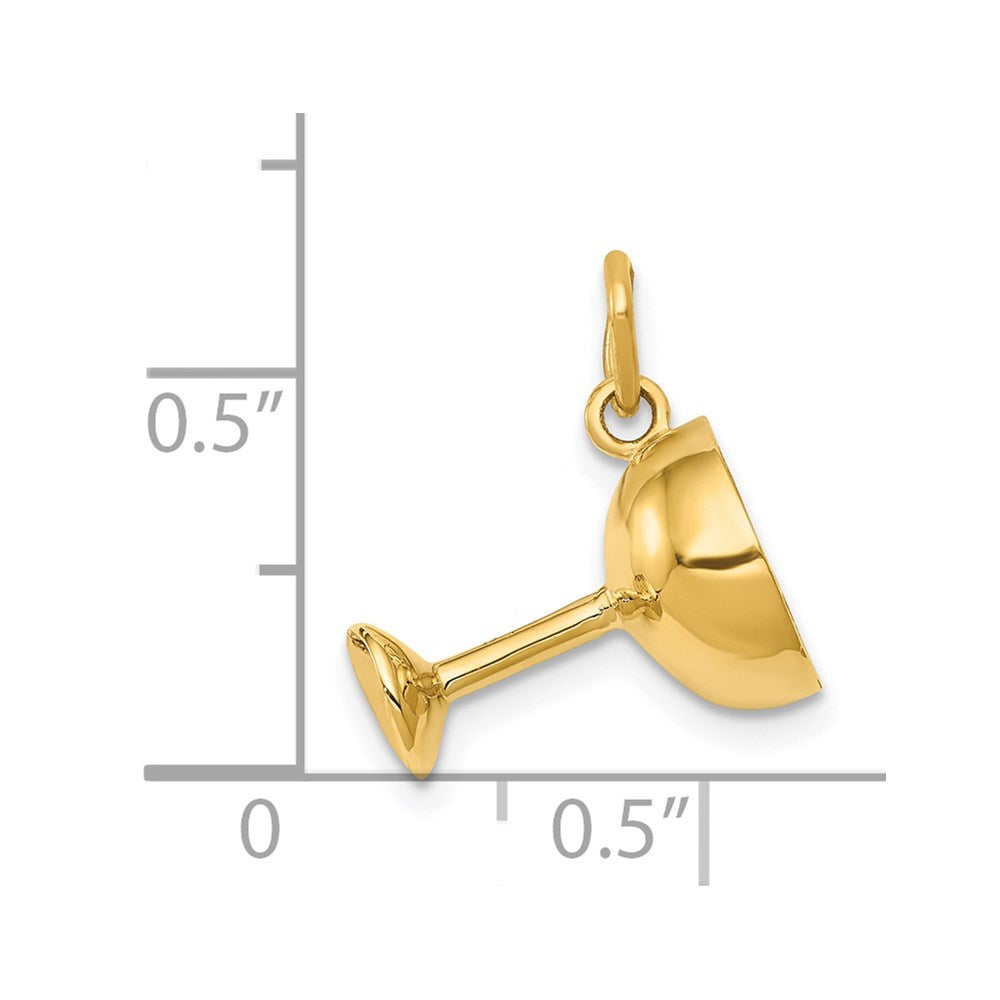 14K Gelbgold Champagnerglas-Charm 3D