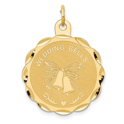 14K Gelbgold "WEDDING BELLS" gravierbarer Scheiben-Charm