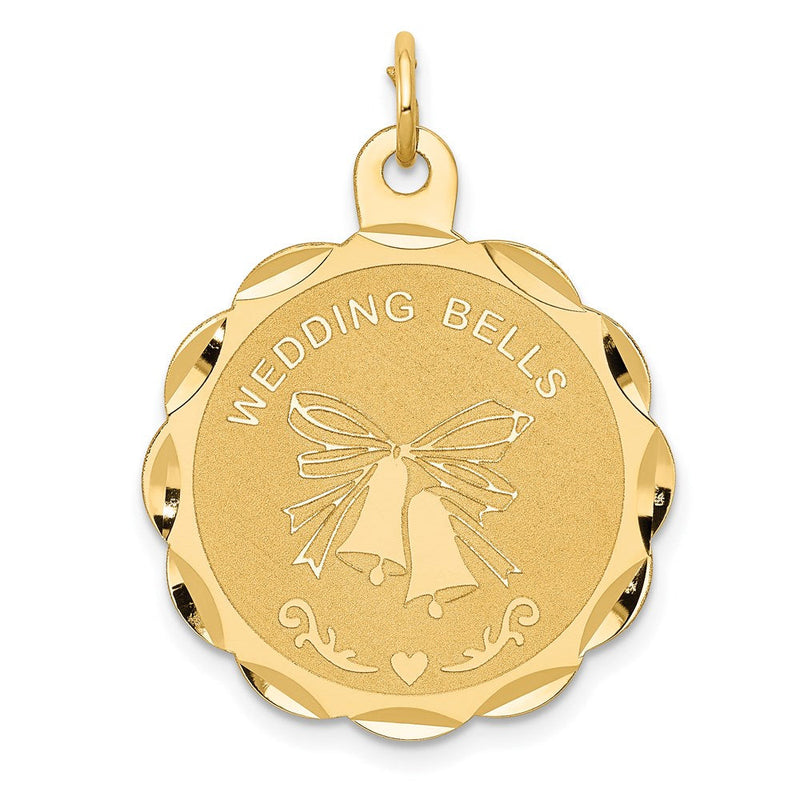 14K Gelbgold "WEDDING BELLS" gravierbarer Scheiben-Charm
