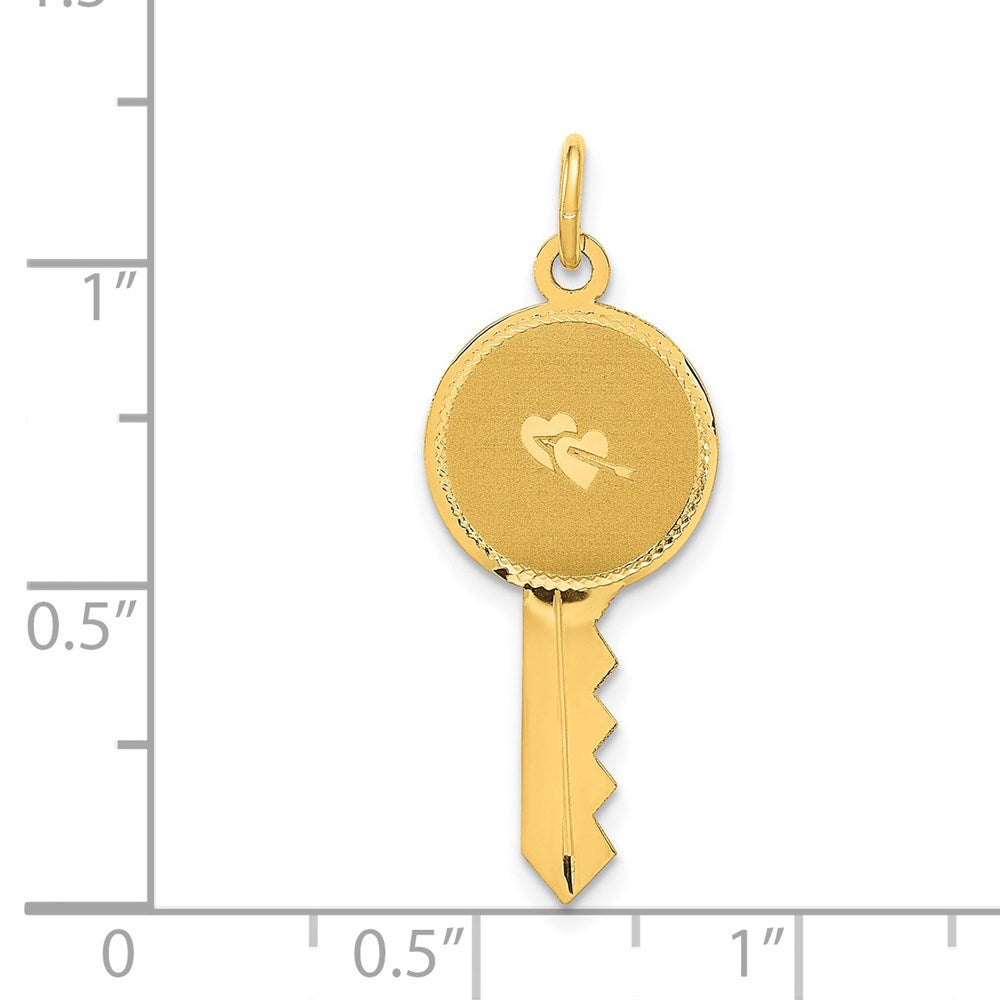 14K Gelbgold Poliert und Satiniert Herzen Flach Key Charm