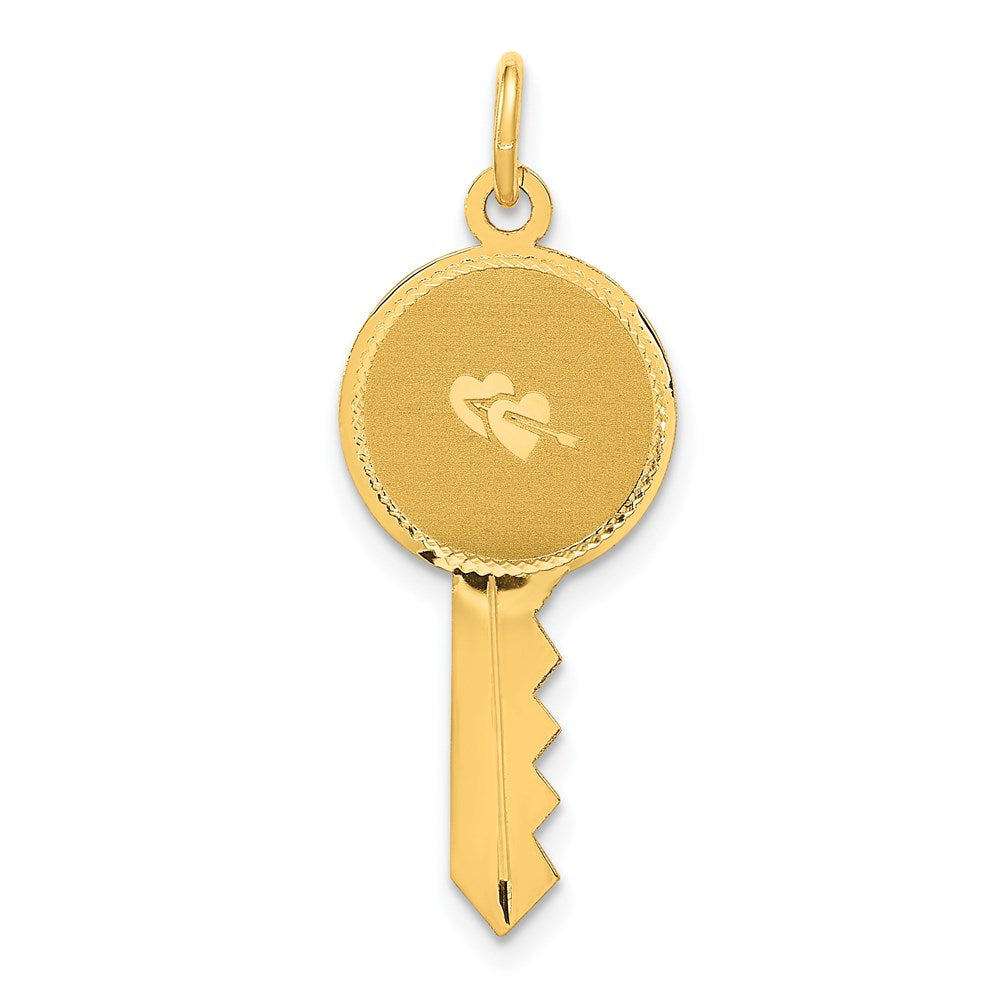 14K Gelbgold Poliert und Satiniert Herzen Flach Key Charm