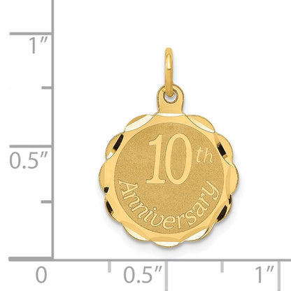 14K Gelbgold 14K Happy 10th Jahrestag Charm