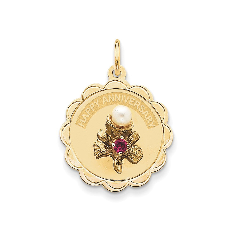 14K Gelbgold Charm „Happy Anniversary“ mit Blume und FW-Zuchtperle