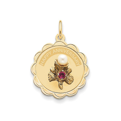 14K Gelbgold Charm „Happy Anniversary“ mit Blume und FW-Zuchtperle