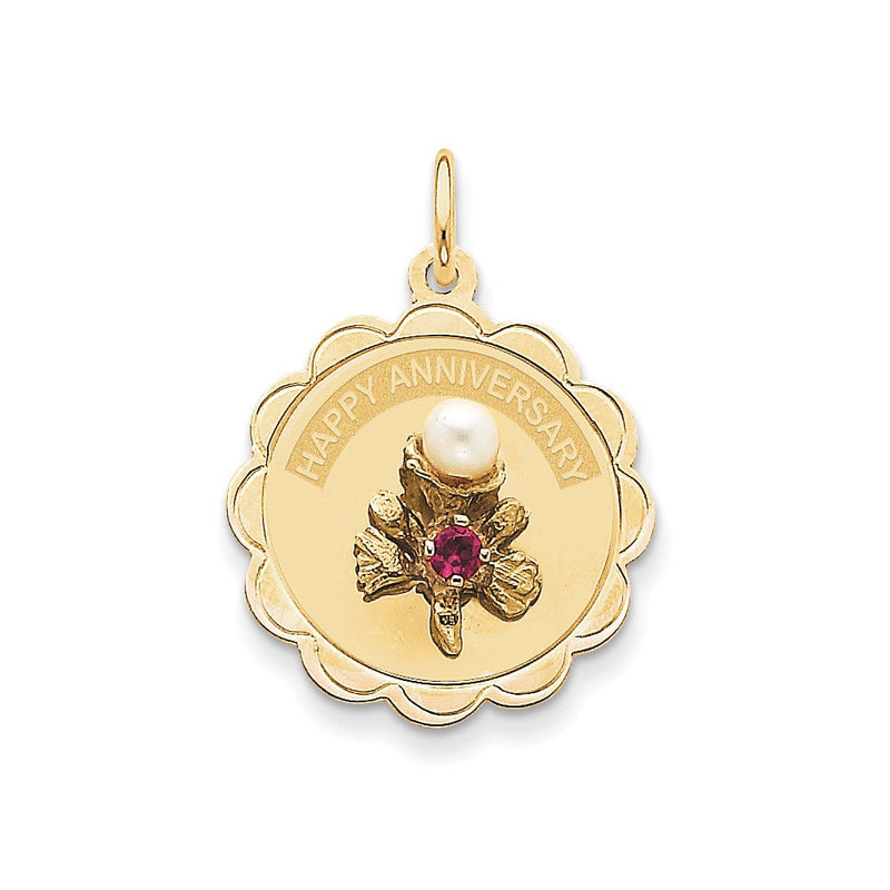 14K Gelbgold Charm „Happy Anniversary“ mit Blume und FW-Zuchtperle