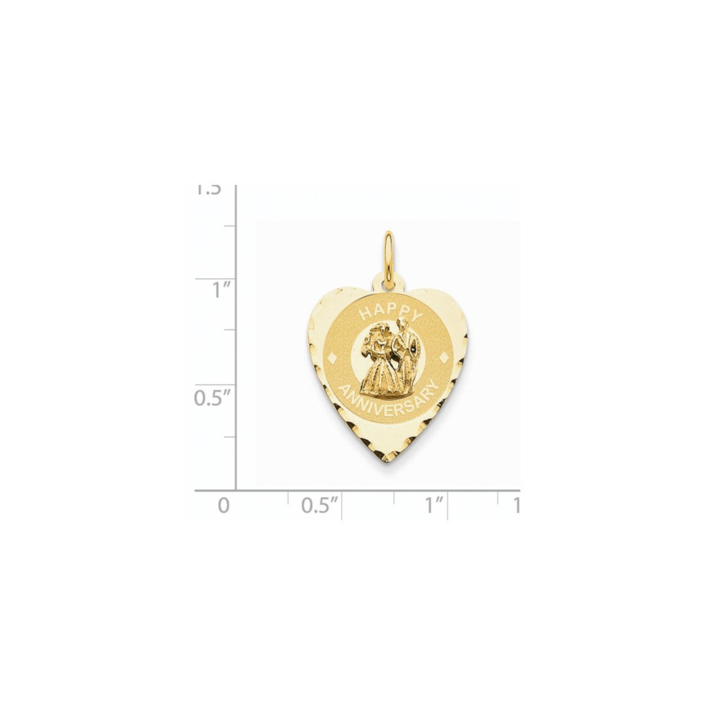 14K Gelbgold Charm „Happy Anniversary“ mit Braut & Bräutigam Herzscheibe