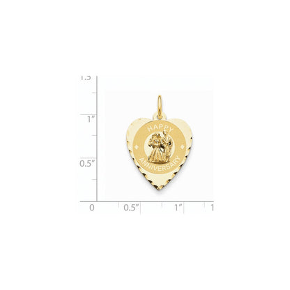 14K Gelbgold Charm „Happy Anniversary“ mit Braut & Bräutigam Herzscheibe