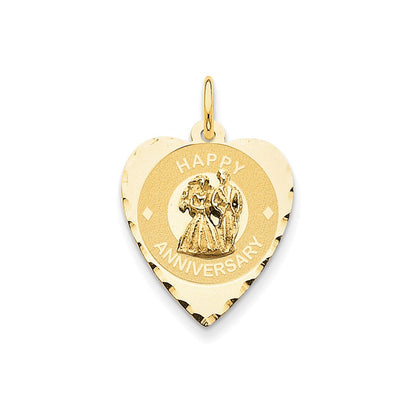 14K Gelbgold Charm „Happy Anniversary“ mit Braut & Bräutigam Herzscheibe
