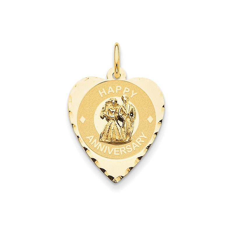 14K Gelbgold Charm „Happy Anniversary“ mit Braut & Bräutigam Herzscheibe