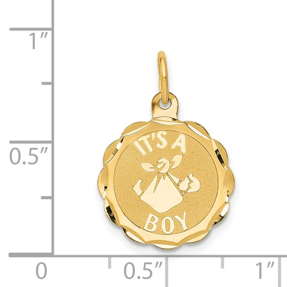 14K Gelbgold Poliert It A Junge Gewellt Plättchen Charm