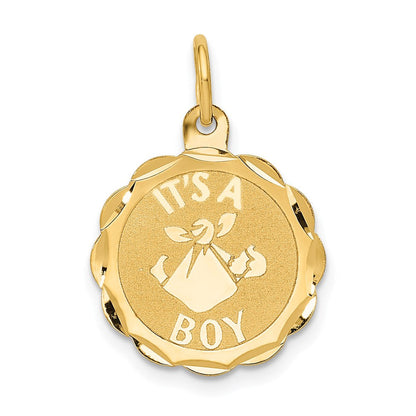 14K Gelbgold Poliert It A Junge Gewellt Plättchen Charm