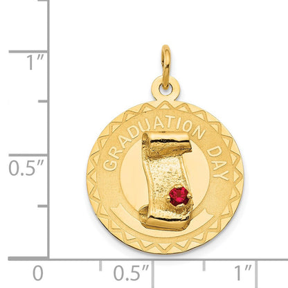 14K Gelbgold "GRADUATION DAY" Charm mit rotem synthetischem Stein