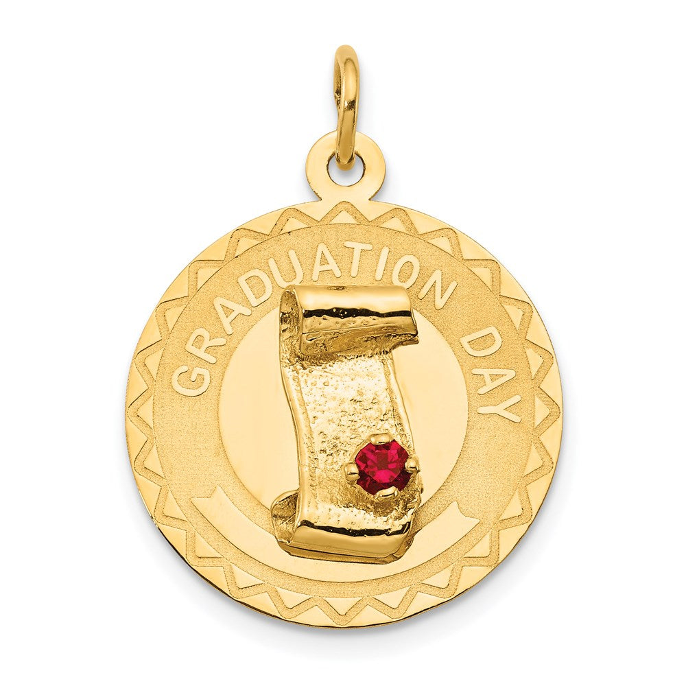 14K Gelbgold "GRADUATION DAY" Charm mit rotem synthetischem Stein