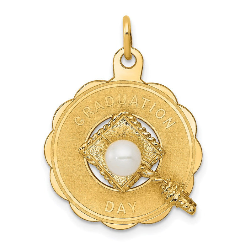 14 Karat Gelbgold Charm „GRADUATION DAY" mit Doktorhut und Süßwasserzuchtperle