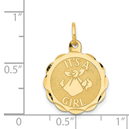 14K Gelbgold 14K Poliert It A Mädchen Gewellt Plättchen Charm