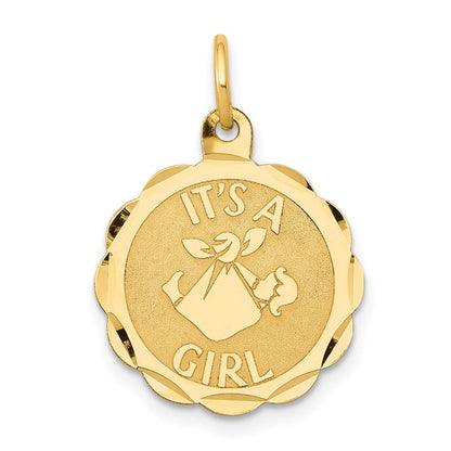 14K Gelbgold 14K Poliert It A Mädchen Gewellt Plättchen Charm