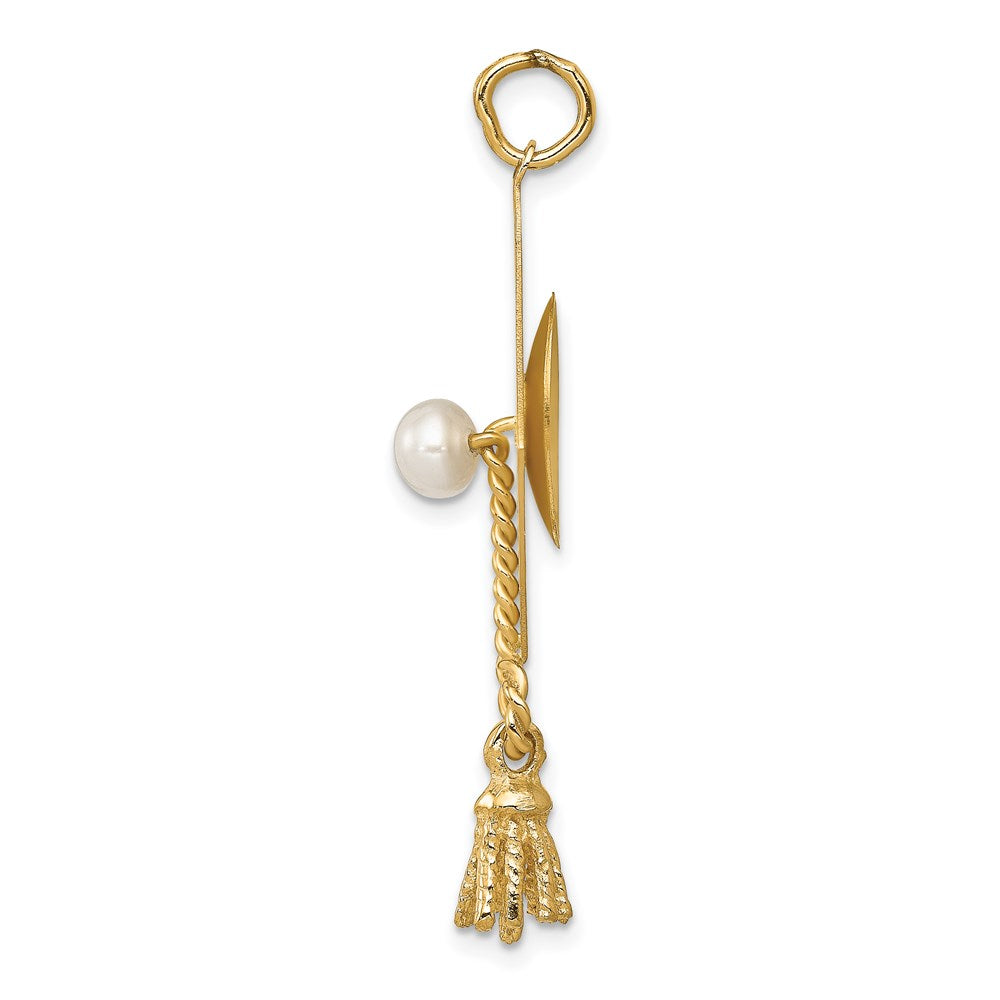 14K Gelbgold Doktorhut-Charm mit FW-Zuchtperle