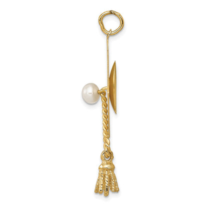 14K Gelbgold Doktorhut-Charm mit FW-Zuchtperle