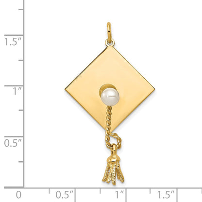 14K Gelbgold Doktorhut-Charm mit FW-Zuchtperle
