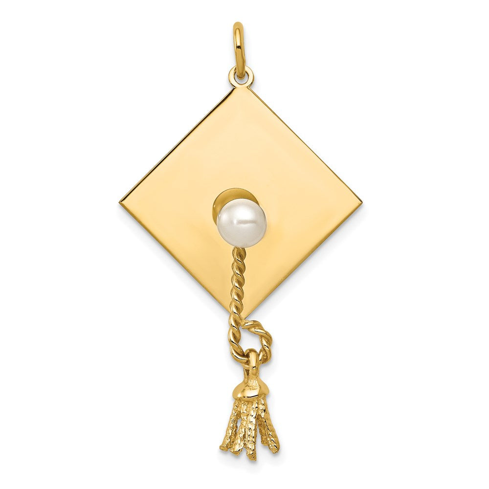 14K Gelbgold Doktorhut-Charm mit FW-Zuchtperle