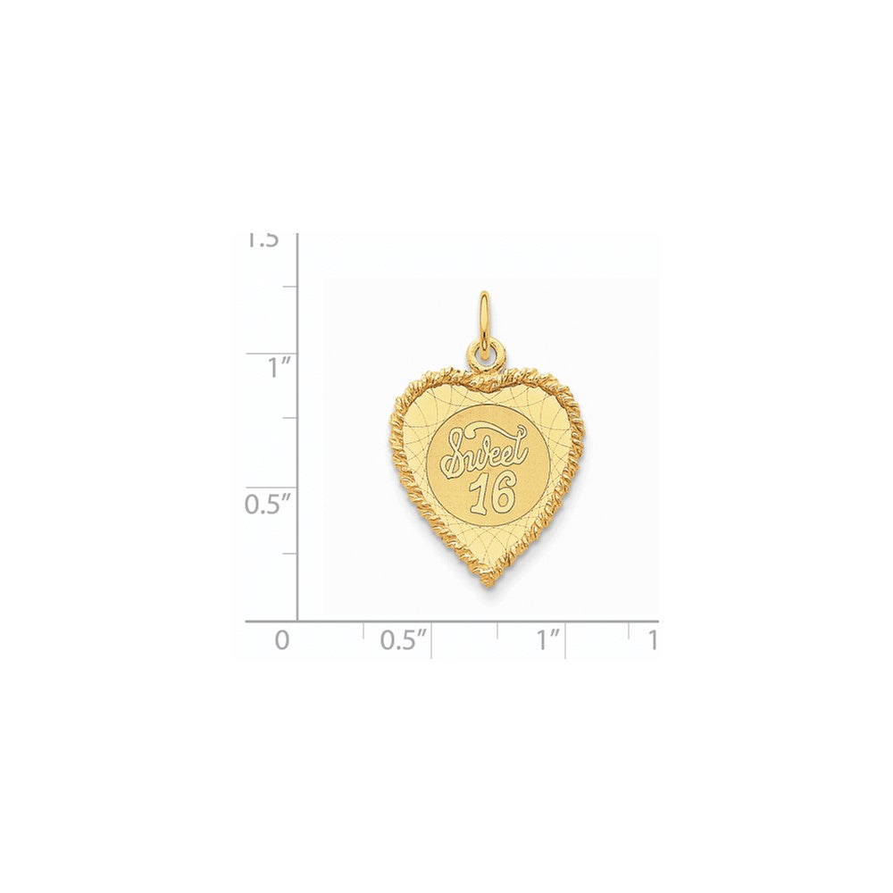 14K Gelbgold Herz-Scheiben-Charm „Sweet Sixteen“
