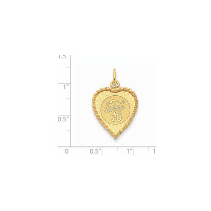14K Gelbgold Herz-Scheiben-Charm „Sweet Sixteen“