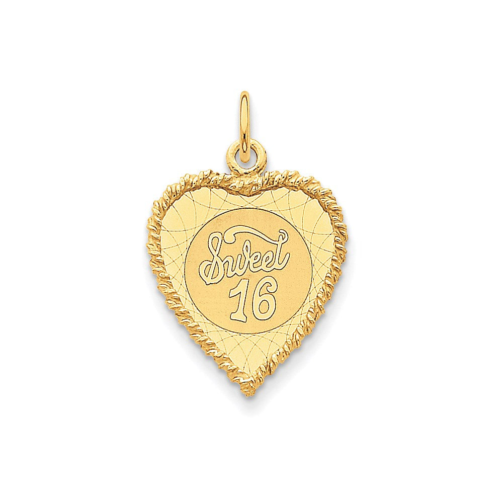 14K Gelbgold Herz-Scheiben-Charm „Sweet Sixteen“