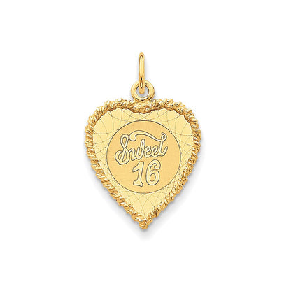 14K Gelbgold Herz-Scheiben-Charm „Sweet Sixteen“