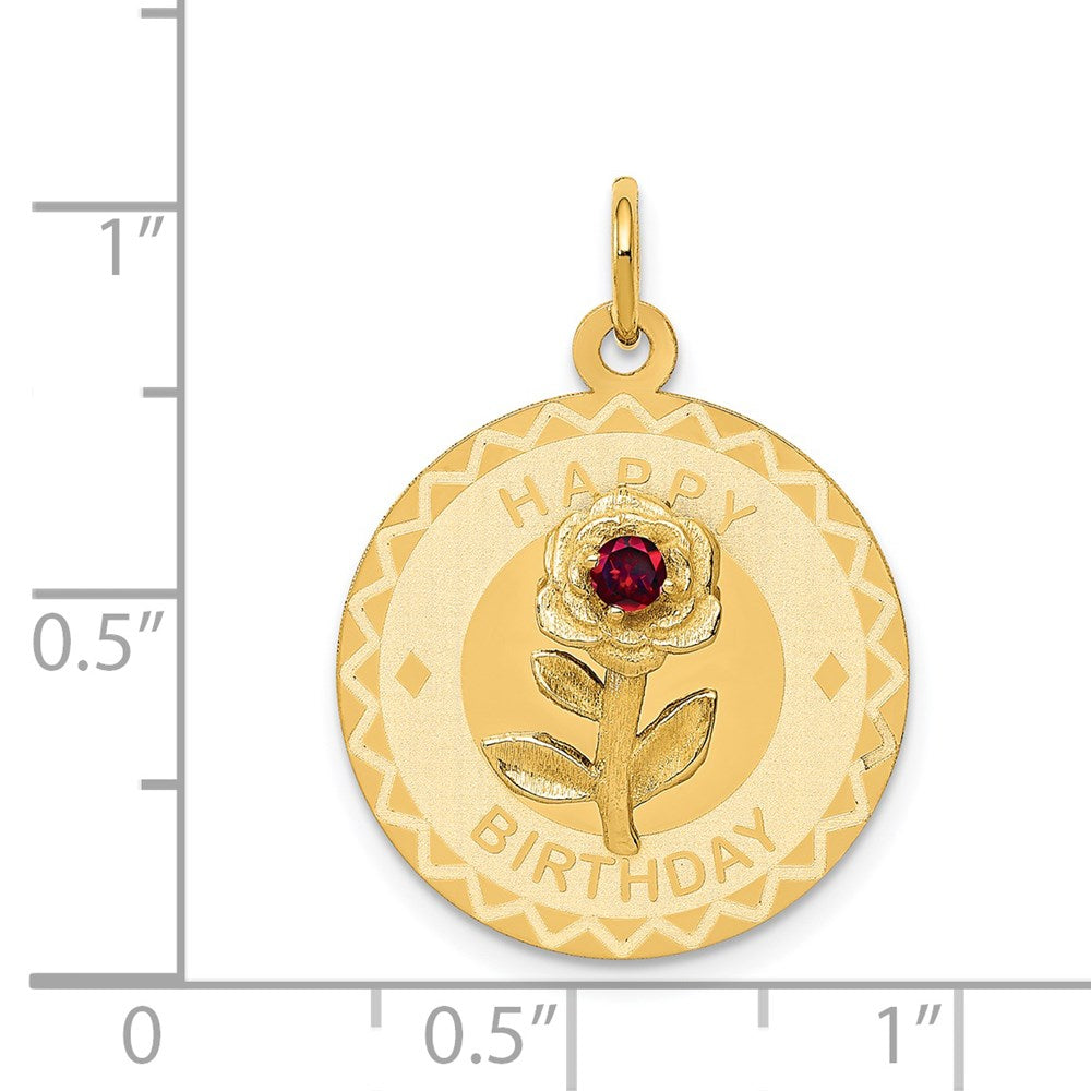 14K Gelbgold 14K Happy Geburtstag Plättchen Charm mit Zirkonia Blume