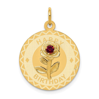 14K Gelbgold 14K Happy Geburtstag Plättchen Charm mit Zirkonia Blume